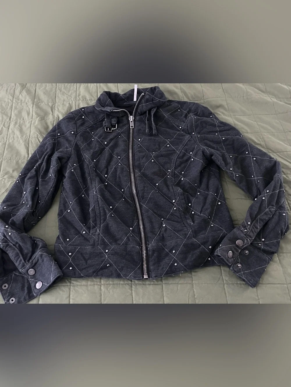 Free People Quilted Stud-Embellished Zip Bomber Jacket XS
